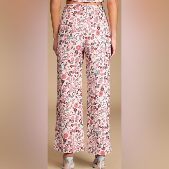Bloom into Spring Blush Floral Jacquard Wide-Leg Pants - Picture 2 of 3